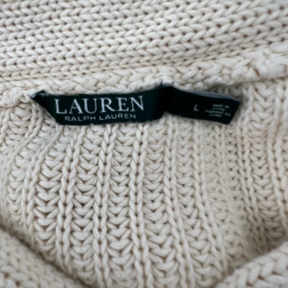 Lauren Ralph Lauren Cream Cable Knit V-Neck Sweater Size Large Women’s - Picture 2 of 5